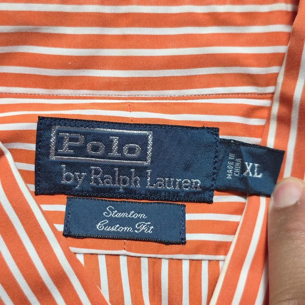 Vintage Polo Ralph Lauren Stanton Custom Fit Shirt Men's XL Orange White Striped